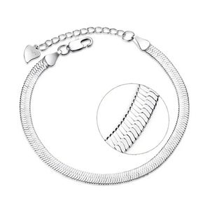 NEW S925 Flat Double Layer Snake Chain Bracelet …